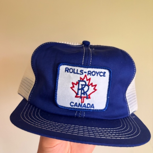 RARE vintage ROLLS ROYCE PATCH CANADA trucker hat mesh blue white K-Brand - Picture 2 of 7
